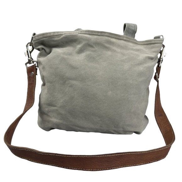 Vintage French Canvas Crossbody Bag Stenciled Text Leather Strap Utility Purse - Picture 2 of 10